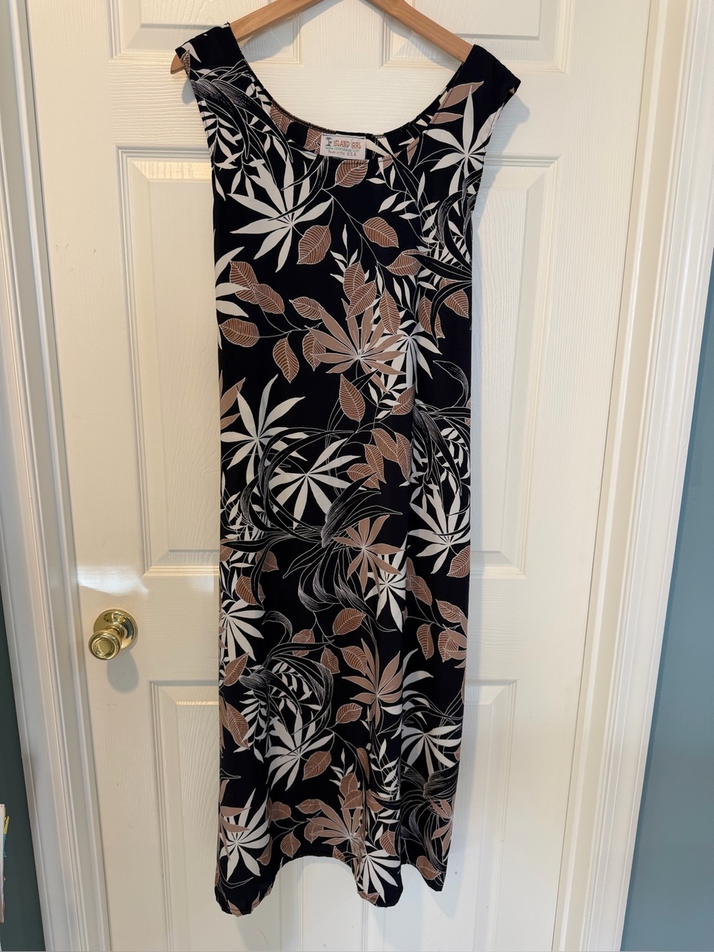 Island Girl Sleeveless Black & Tan Tropical Print Maxi Dress Size 1X